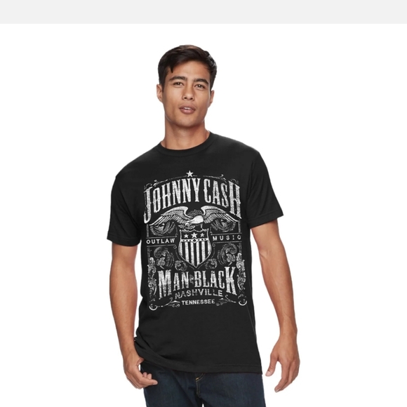 Men's JOHNNY CASH MAN IN BLACK Outlaw Music T-Shirt Medium Black NWT. Brand new - Picture 1 of 4